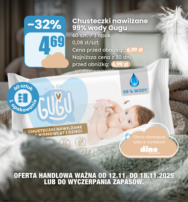 chusteczki nawilżane 99% wody gugu