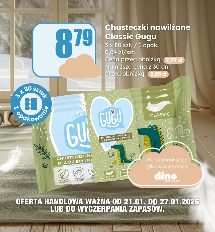 chusteczki nawilżane classic gugu dostępne tylko w dino