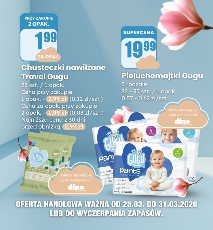 pieluchomajtki i chusteczki Gugu