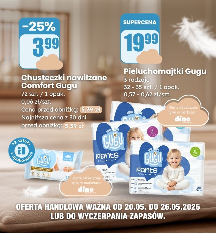 Pieluchomajtki i chusteczki Gugu